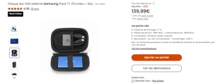 Disque dur SSD externe Samsung T7 2To bleu avec étui à 139,99€