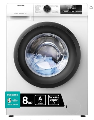 Lavadora HISENSE WFQP8014EVM (8 kg - 1400 rpm - Blanco) por 279€
