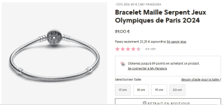 Bracelet Pandora Maille Serpent Jeux Olympiques de Paris 2024 à 89€