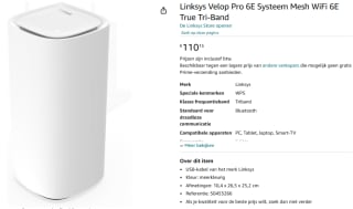 Linksys Velop Pro 6E mesh router voor €110,15 bij Amazon NL