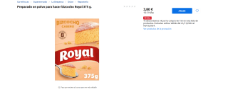 4ud x Preparado en polvo para hacer bizcocho Royal 375 g. por 10,20€ (2,55€/ud)