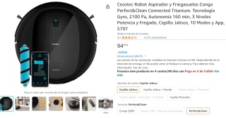 Robot Aspirador y Friegasuelos Cecotec Conga Perfect&Clean Connected Titanium por 94€