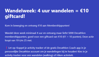 €10 Decathlongiftcard na minimaal 4 uur wandelen