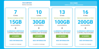 7€ mes Tarifa móvil 15GB + Llamadas ilimitadas en Digi para siempre