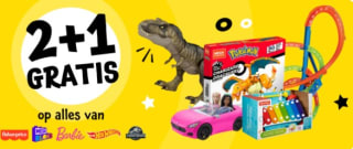 2+1 gratis op alles van Fisher-Price, Mega Bloks, Barbie, Hot Wheels en Jurassic World bij Intertoys