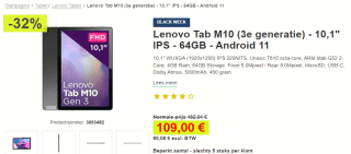 Lenovo Tab M10 (3rd Gen) (ZAAE0000SE) Grijs voor €109 bij Proshop