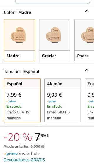 Tarjeta regalo Dia de la Madre madera por 7,99€.