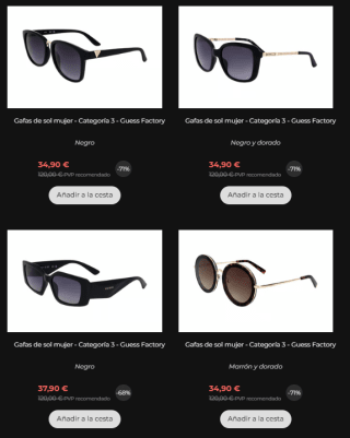 Hasta 80% descuento en gafas de sol grandes marcas (Guess, Polaroid,Hugo Boss)