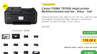 Canon PIXMA TR7650 All-in-One-printer - WiFi voor €139 bij Proshop