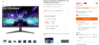 Monitor LG UltraGear 27GS50F-B 27" LED VA FullHD 180Hz FreeSync por 109,99€