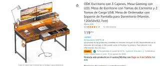 Mesa de Escritorio con Tomas de Corriente y 2 Tomas de Carga USB por 59,99€