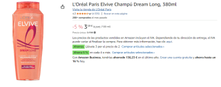 3 Botes de L'Oréal Paris Elvive Dream Long Champú Reconstructor - 380 ml por 6.99€