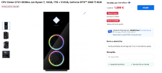 Torre Omen GT21-0038ns con Ryzen 7, 16GB, 1TB + 512GB, GeForce RTX™ por 1023.14€3060 Ti 8GB por 764,15€