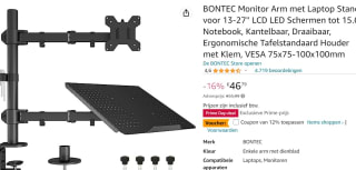 BONTEC Monitor Arm met Laptop Stand voor 13-27 inch monitoren voor €41,17 bij Amazon
