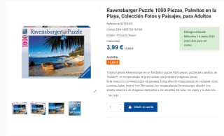 Ravensburger Puzzle 1000 Piezas, Palmitos en la Playa por 3,99€