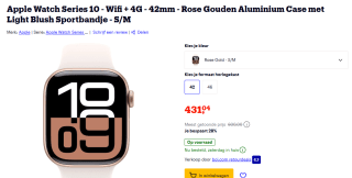 Apple Watch Series 10 - Wifi + 4G - 42mm - Rose Gold voor €431,04 bij Bol