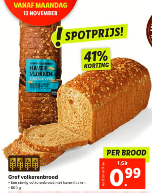 Grof volkorenbrood voor €0,99 bij de Lidl