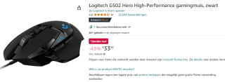 Logitech G502 HERO - Gaming Muis met 25K DPI - Zwart voor €34,47 bij Amazon