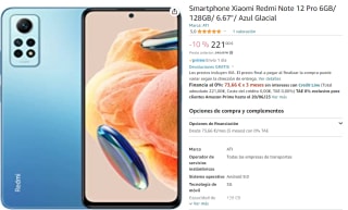 Movil Xiaomi Redmi Note 12 Pro 6GB/ 128GB/ 6.67"/ Azul Glacial por 221€