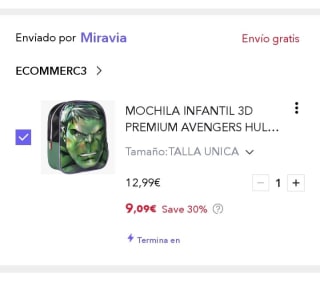 Premium, Mochila Infantil 3D Avengers Hulk por 9,09€.