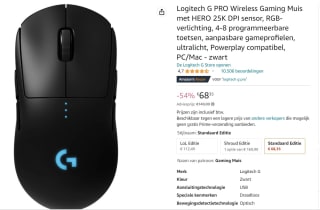 Logitech-G Pro draadloze muis voor €68,35 bij Amazon