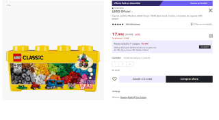 Caja de Ladrillos Mediana LEGO Classic 10696 Base Verde, Coches y Animales de Juguete por 12.6€