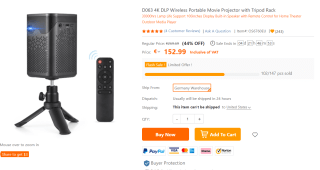 D063 draadloze Mini Projector 4K DLP voor €152,99 bij TomTop