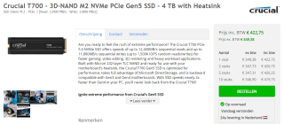 Crucial T700 (met heatsink) 4TB voor €422,75 bij Hardwarewebwinkel