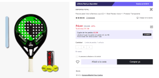 Pala de padel Vibor-a Bamboo Liquid 22 + 1 Bote Pelotas Vibora + 1 Protector Transparente por 54.82€ (Cuenta Nueva 44.82€)