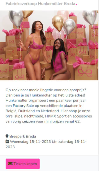 Fabrieksverkoop Hunkemöller Breda 15-18 november