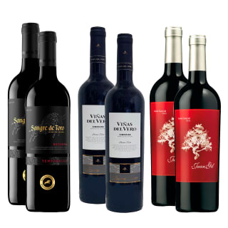 2 botellas de Juan Gil Cuvée Especial 2023. B. Juan Gil. D.O. Jumilla. + 2 botellas de Viñas del Vero Reserva Cuvée 2022. Viñas del Vero. D.O. Somontano. + 2 botellas de . Sangre de Toro Edición Especial Reserva 2016. Familia Torres. D.O. Catalunya. por 38.1€