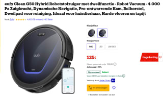 Eufy Robotstofzuiger G50 Hybrid met dweilfunctie voor €125 bij Bol.