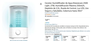 Breezecare 2500 Light Humidificador de agua de 250 ml/h y depósito de 2,5L. por 14,90€