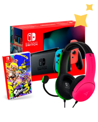 Nintendo Switch JoyCon + Splatoon 3 + Auriculares Gaming LVL40 + Camiseta Nintendo Switch