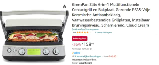 GreenPan Elite 6-in-1 Multifunctionele Contactgrill en Bakplaat voor €159,99 bij Amazon.nl
