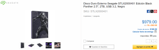 Disco Externo Seagate STLX2000401 Edición Black Panther 2.5" 2TB por $979 en CyberPuerta