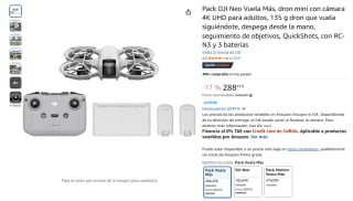 Pack DJI Neo Vuela Más, dron mini con cámara 4K UHD por 288,43€