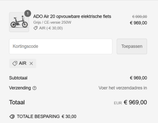 ADO Air 20 opvouwbare elektrische fiets voor €969 dmv code bij Adoebike