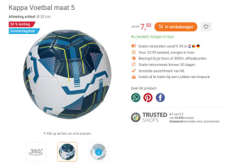 Kappa Voetbal maat 5 voor €7,50 bij Lobbes