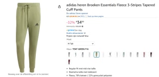 adidas Essentials Fleece Tapered Cuff 3 Stripes Joggers voor €34 bij Amazon