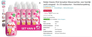 8x Robijn Classics Pink Sensation Wasverzachter 33 wasbeurten voor €11,99 bij Amazon