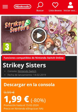 Strikey Sisters Nintendo Switch por 1,99€.