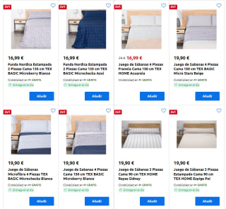 2x1 en Sábanas y Fundas Nórdicas por ejemplo 2 juegos de sabanas por solo 11,99€ y sabanas bajeras la 2ª unidad al 70% descuento