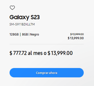 Samsung Galaxy S23 8GB 128GB por $9,638 con cupón