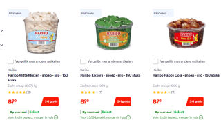 Alle Haribo Mix en Match snoep 2 +1 gratis bij Bol