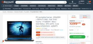 PC Portable 15.6" Medion Erazer Deputy P60 - FHD 144 Hz, i7-12650H à 1099,99€