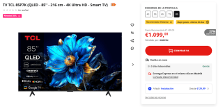 TV TCL QLED 85" 85P7K UltraHD 4K Dolby Atmos Google TV por 1.099€
