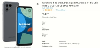 Fairphone 4 5G - 128GB - Grijs voor €449 bij Amazon