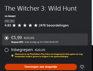 The Witcher 3: Wild Hunt voor €5,99 in de Playstation Store
