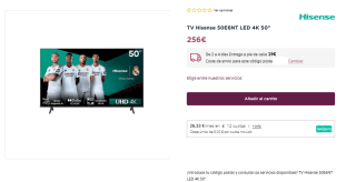 Hisense 50E6NT- UHD 4K,VIDAA Smart TV, 50 Pulgadas, Dolby Vision, Modo Juego Plus por 256€